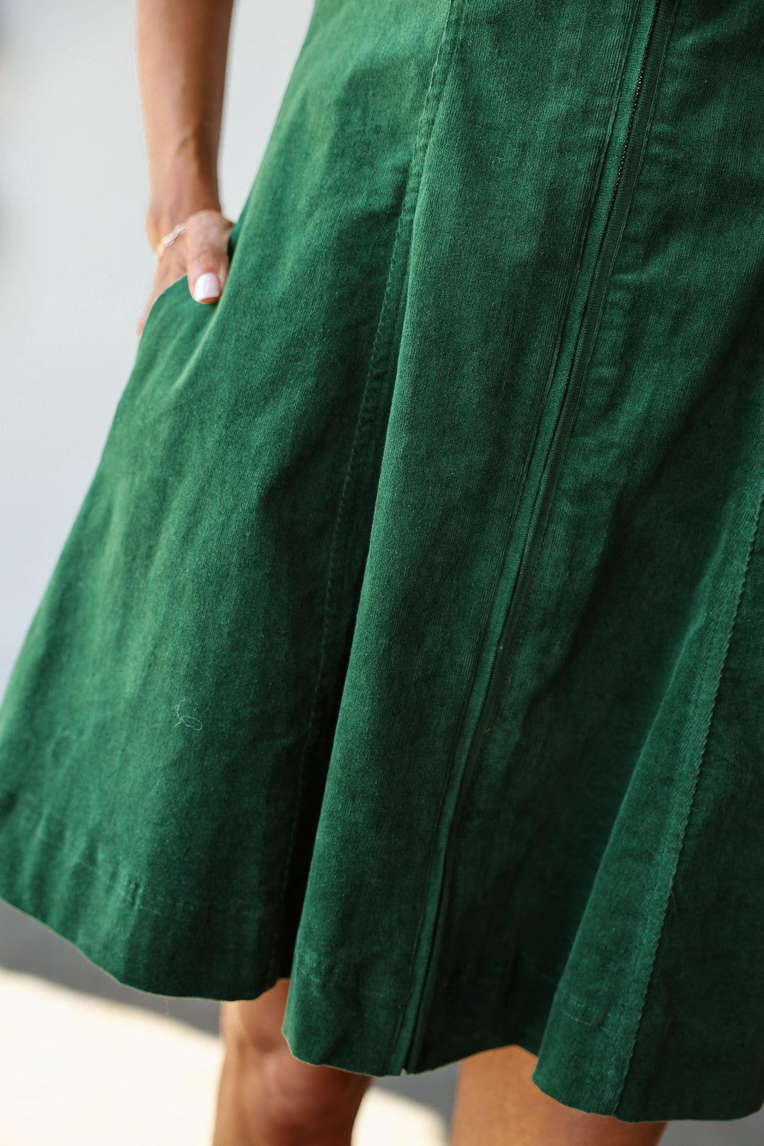 Front Zip Corduroy Dress - Hunter Green
