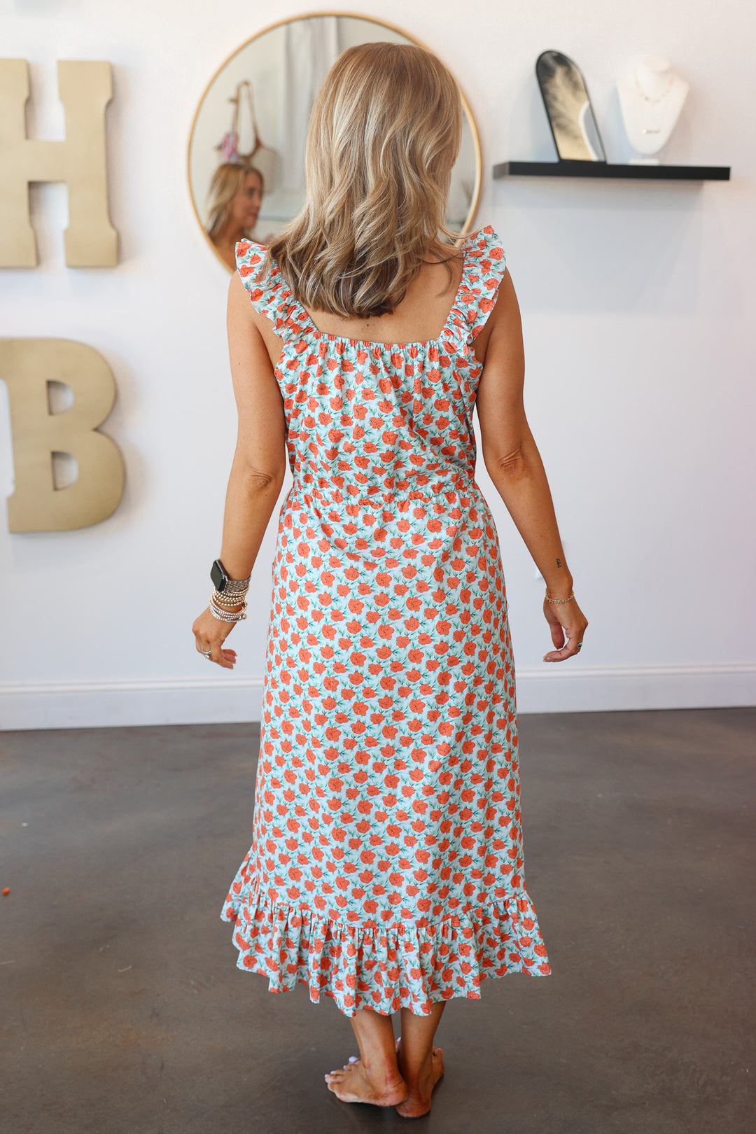 Floral Midi Dress - Sky/Orange Ivy House Boutique Floral Midi Dress - Sky/Orange Ivy House Boutique