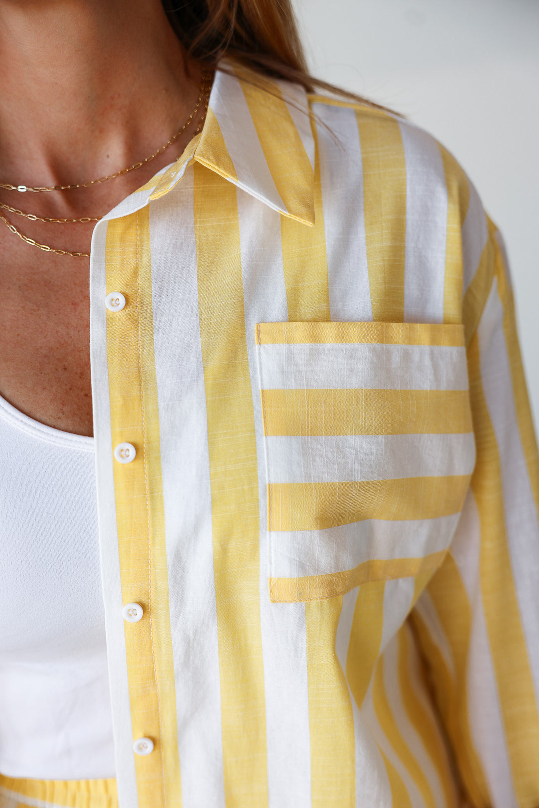 Striped Button Down Top - Yellow