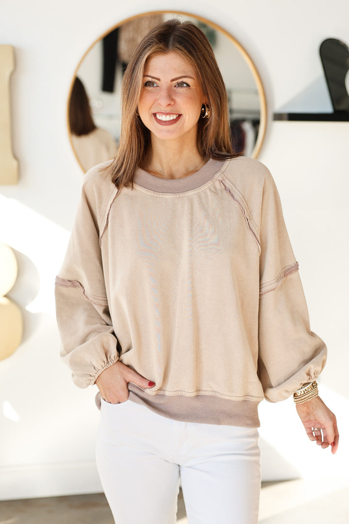 Contrast Pullover Sweatshirt - Taupe