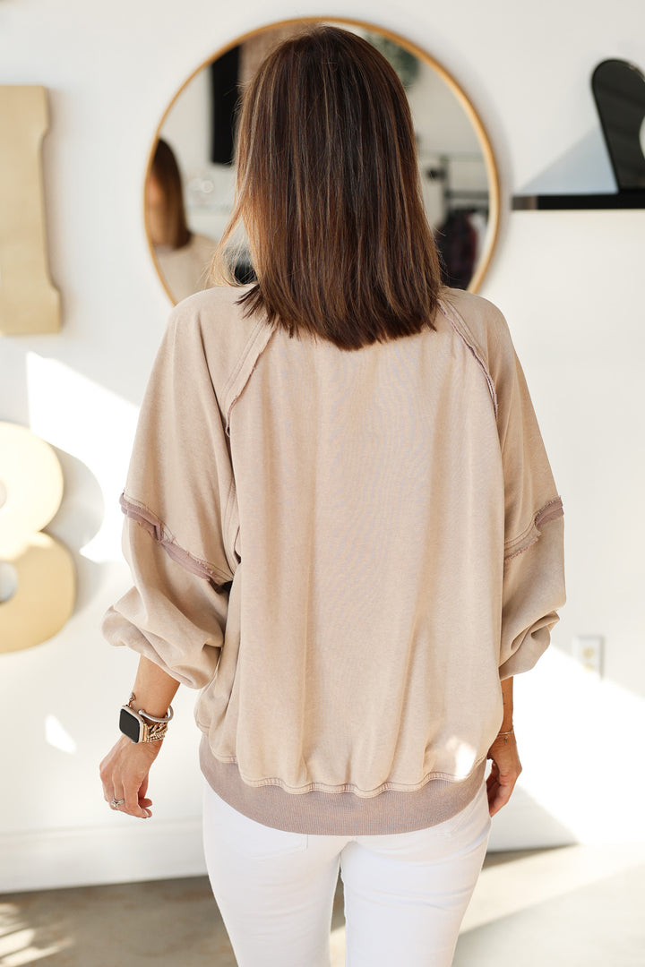 Contrast Pullover Sweatshirt - Taupe