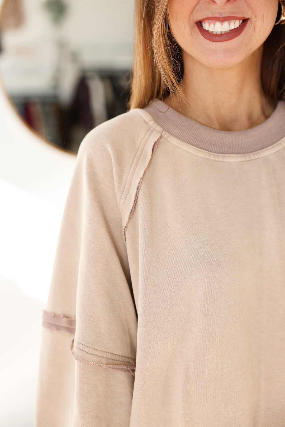 Contrast Pullover Sweatshirt - Taupe