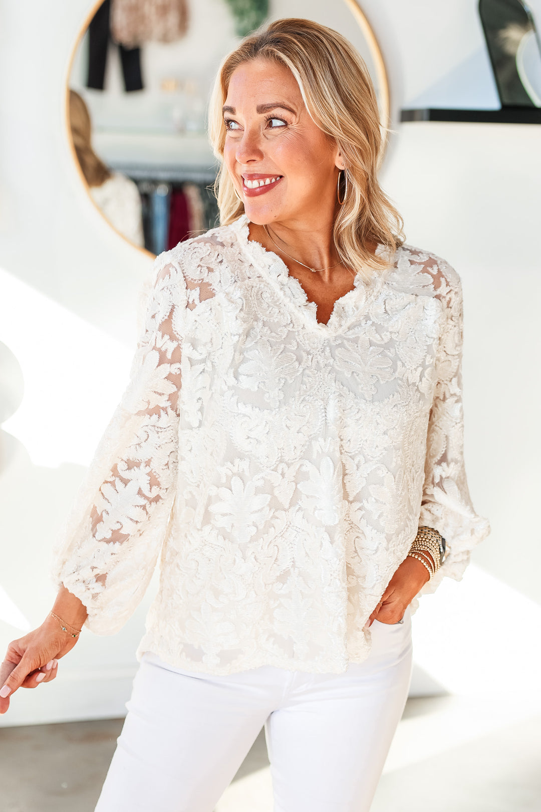 Jacquard Shimmer Blouse - Ivory