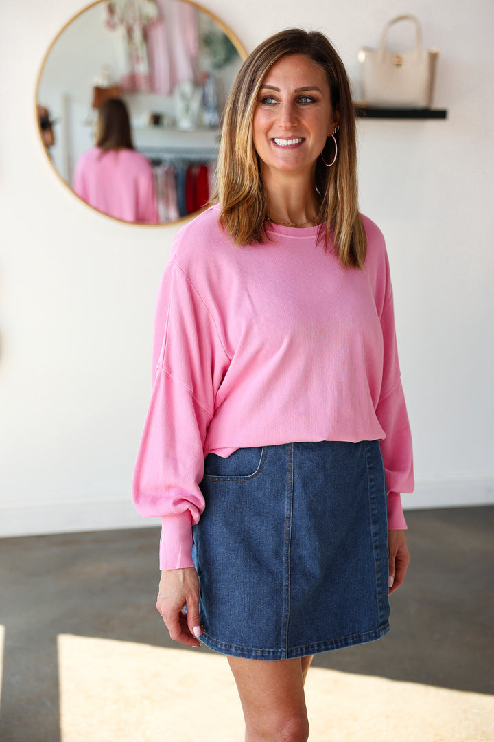 Split Hem Sweatshirt - Pink