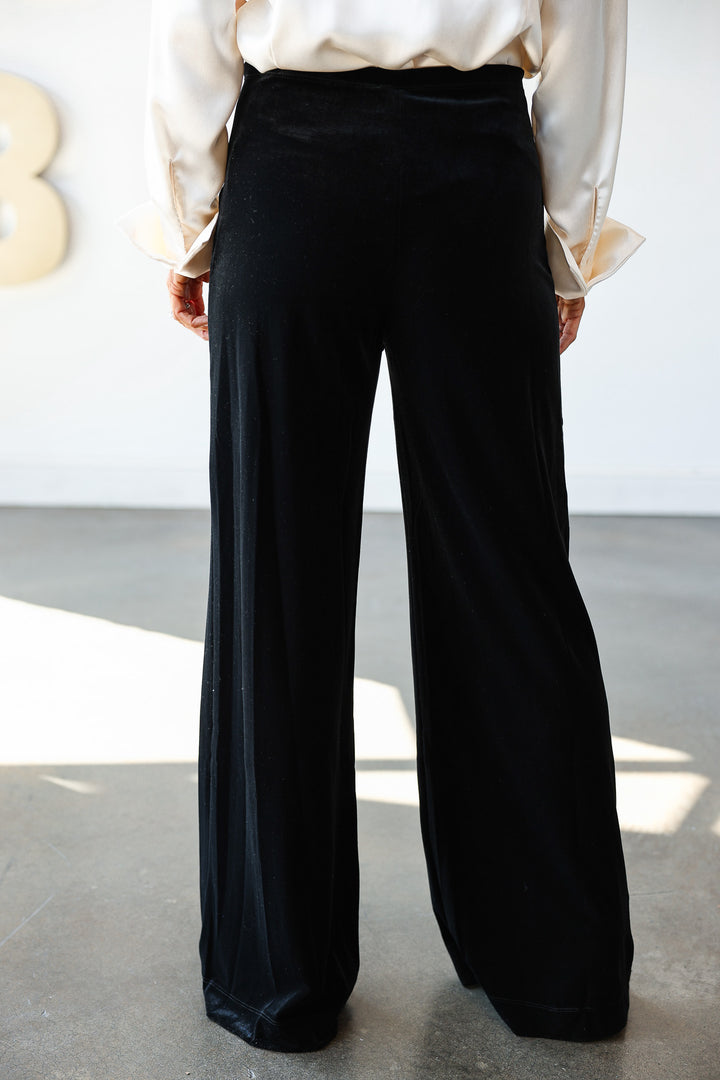 Velvet Pintuck Seam Pants - Black