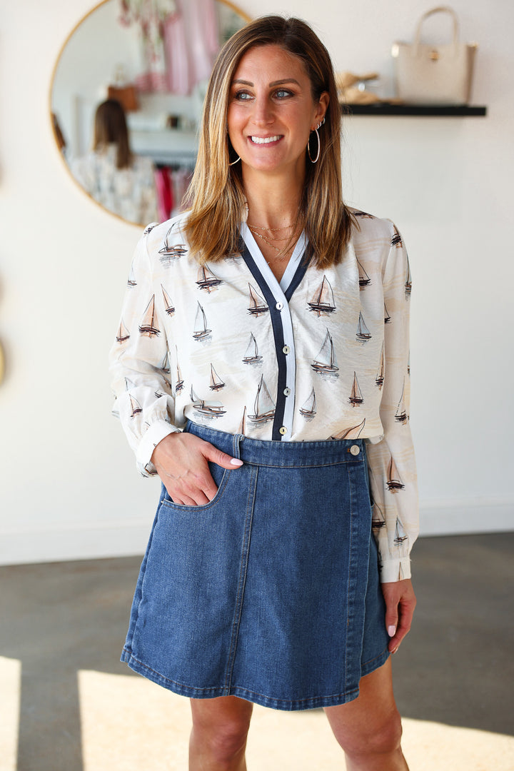 Sailboat Button Down - Cream