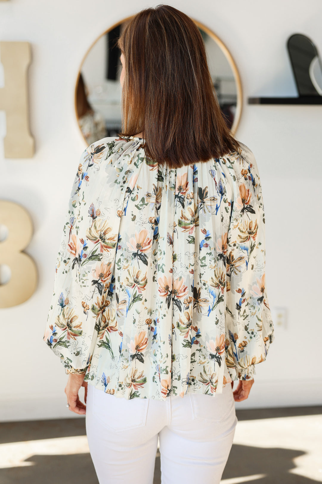 Long Sleeve Floral Blouse - Cream