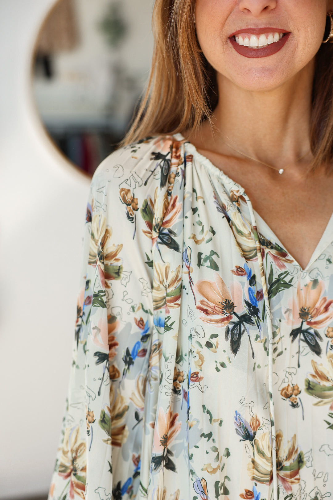 Long Sleeve Floral Blouse - Cream