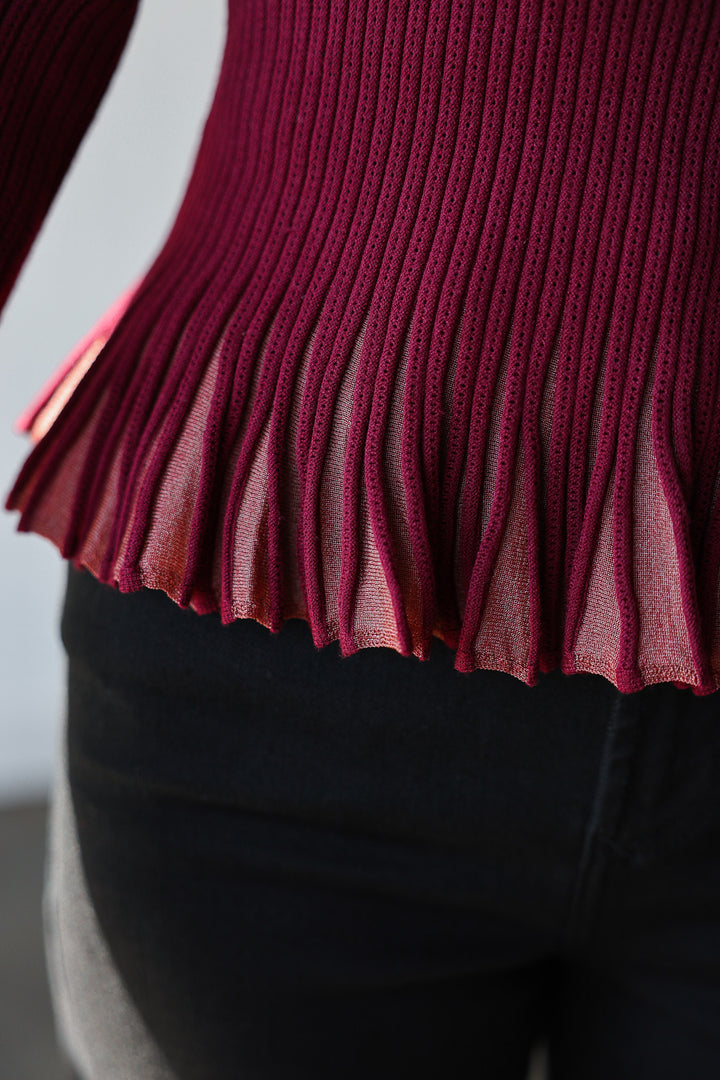 Flared Hem Sweater - Burgundy