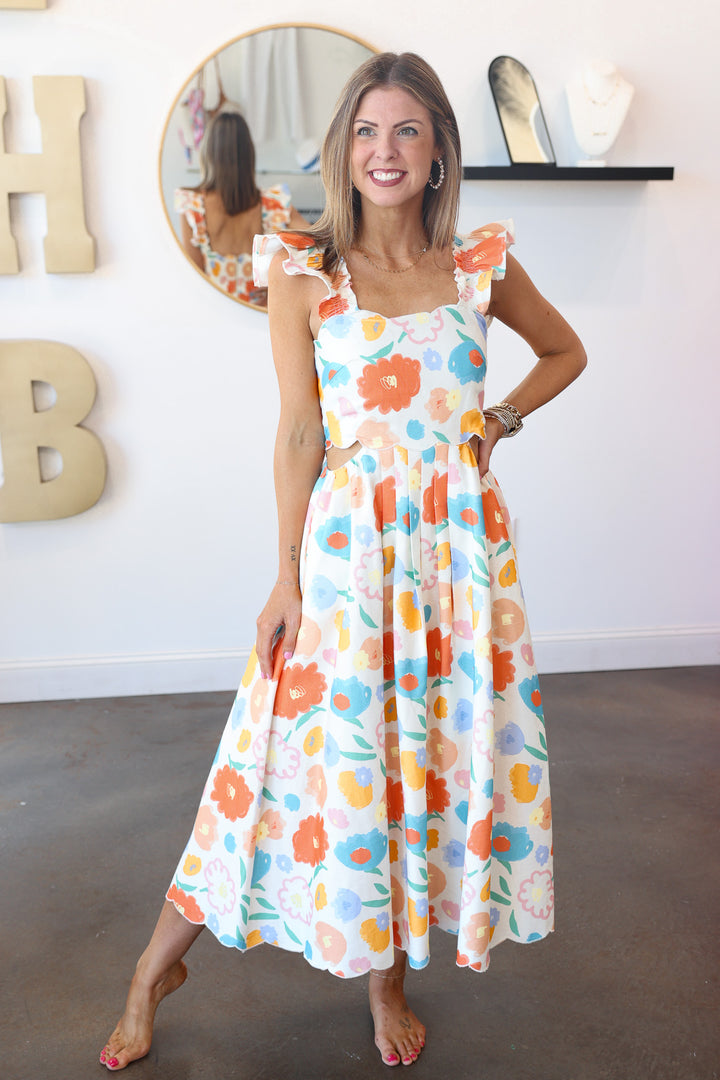 Scalloped Edge Floral Dress