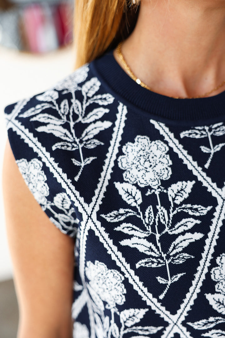 Textured Knit Top - Navy
