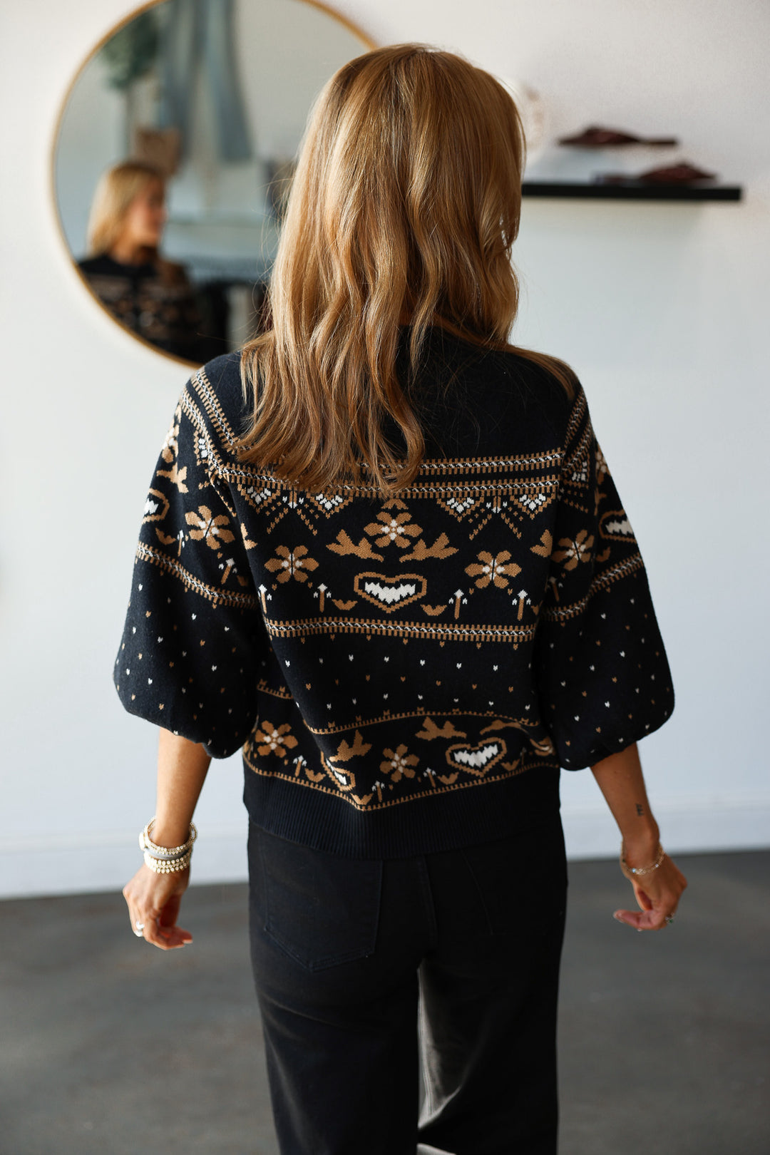Button Front Pattern Cardigan - Black