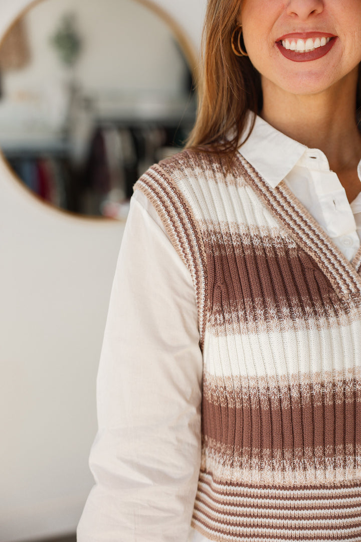 Vest Overlay Shirt - White/Brown