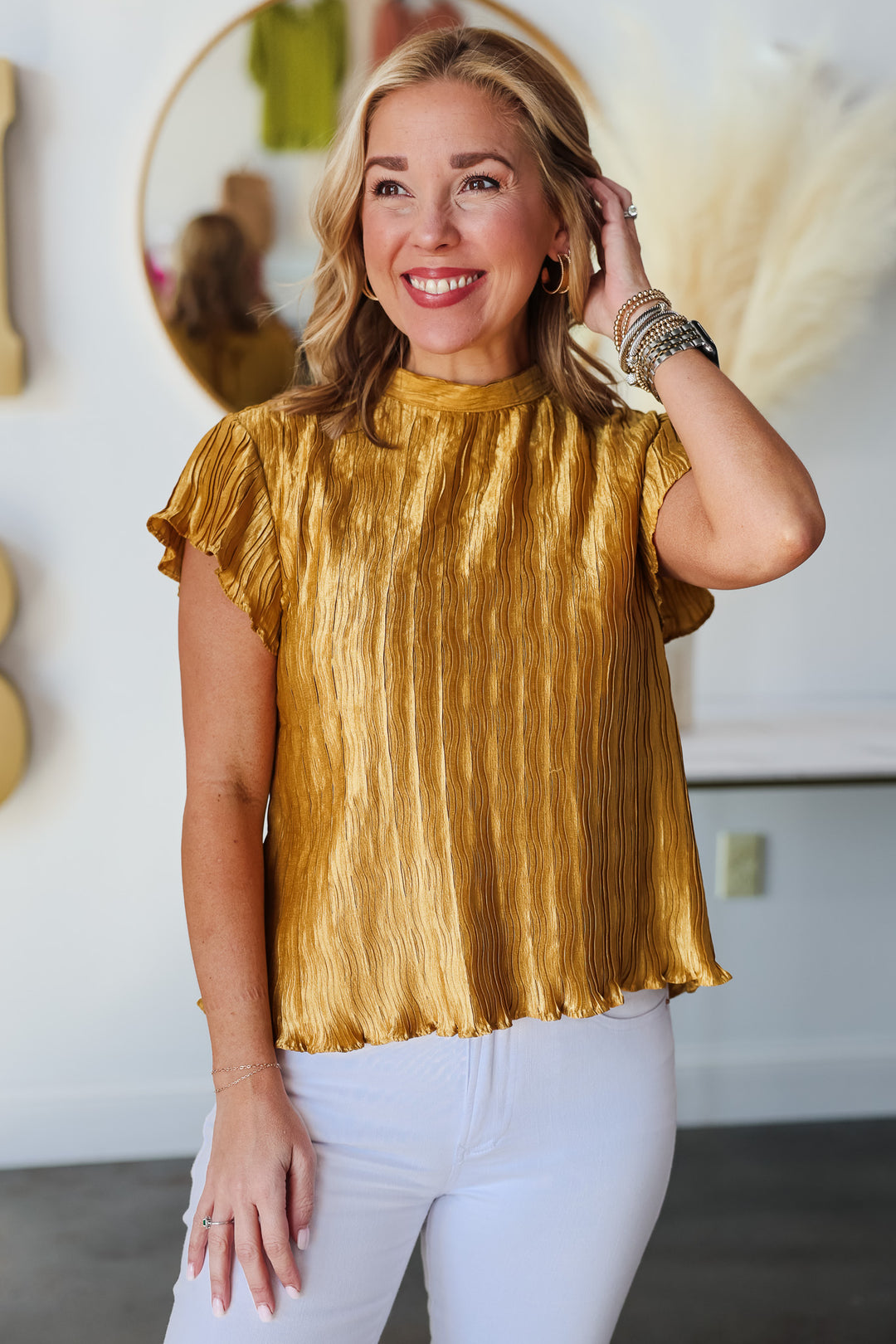 Pleated Tie Back Top - Gold