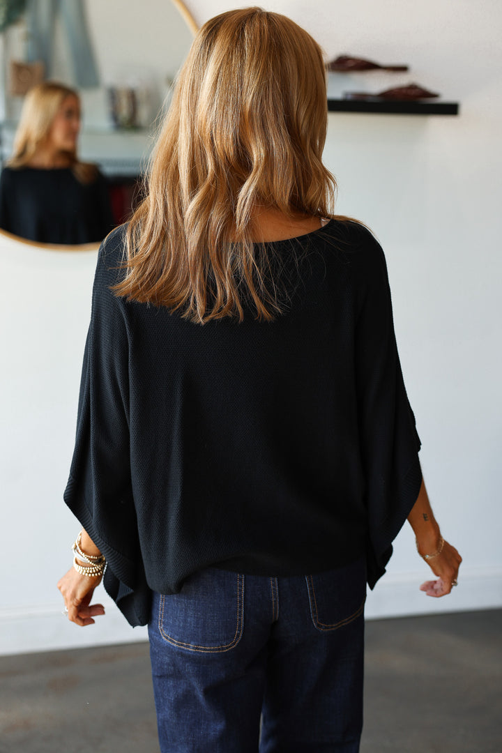 Boat Neck Knit Top - Black