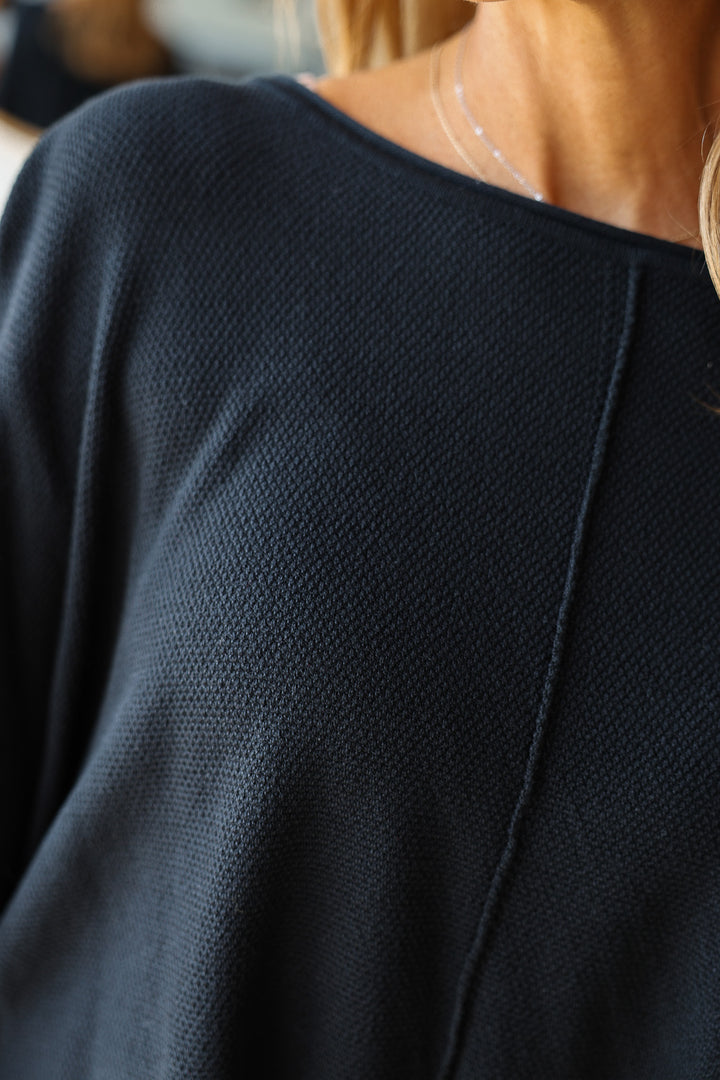 Boat Neck Knit Top - Black