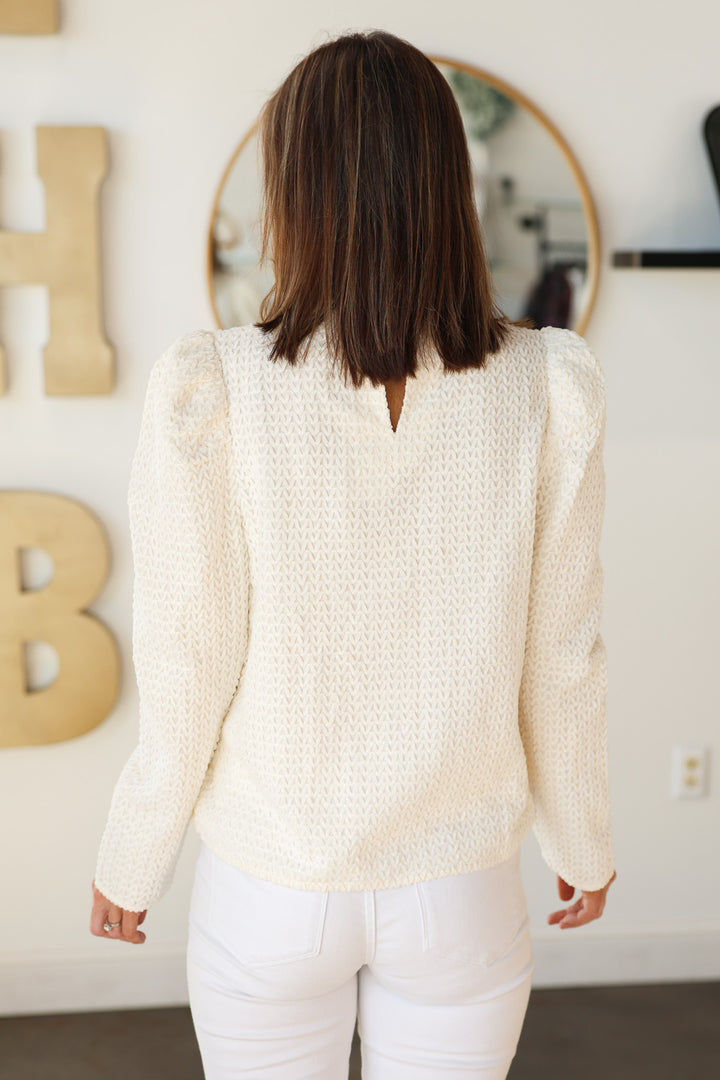 Mock Neck Textured Velvet Top - Cream