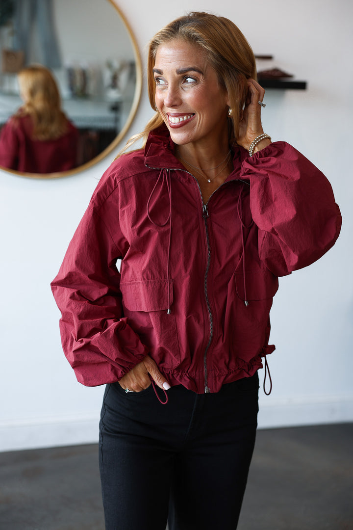 Drawstring Utility Jacket - Burgundy