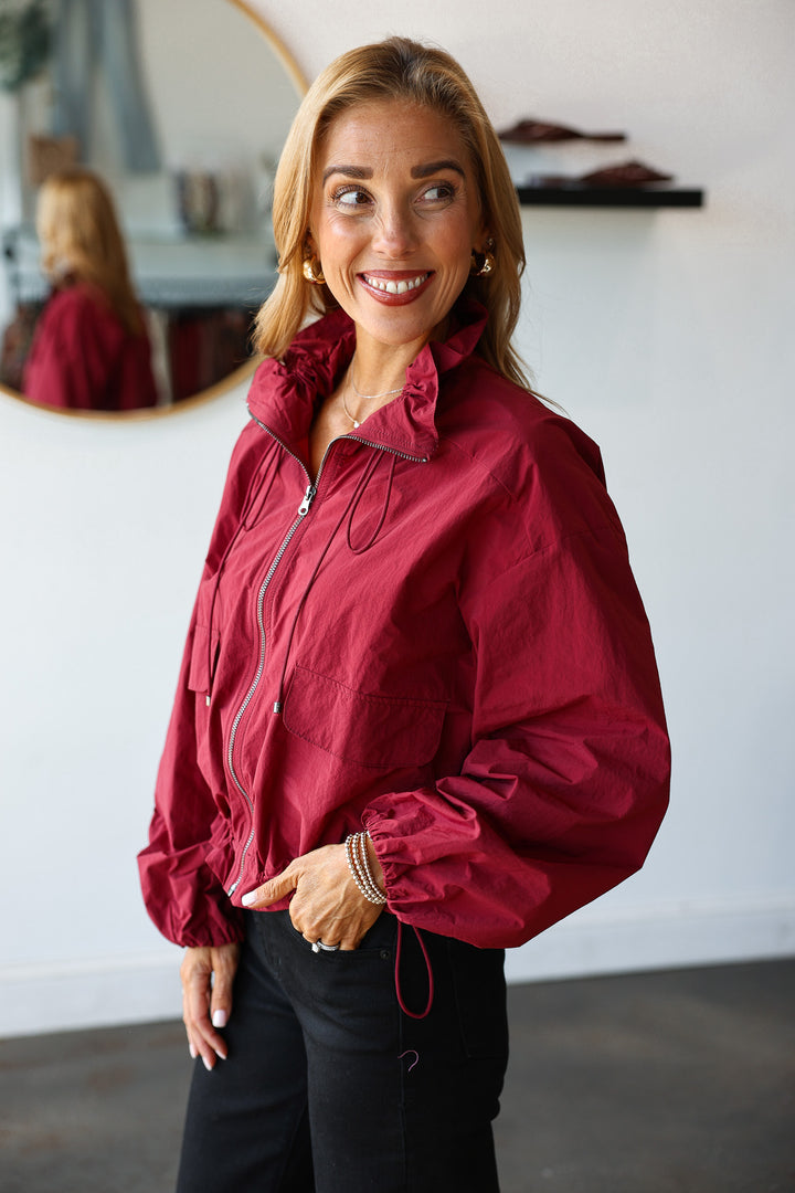 Drawstring Utility Jacket - Burgundy