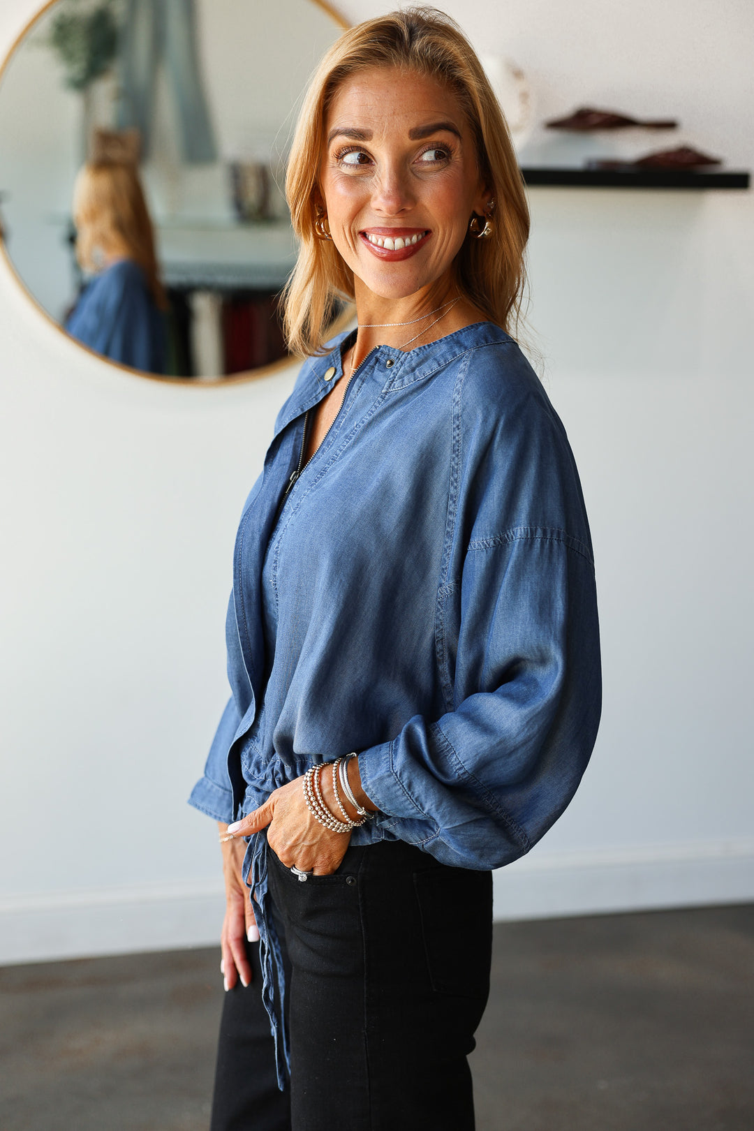 Tie Waist Denim Jacket