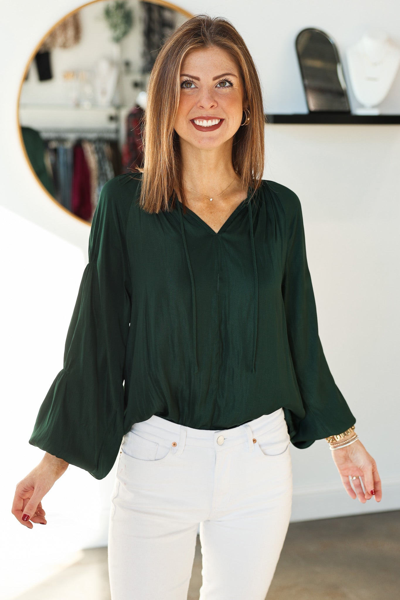 emerald satin blouse