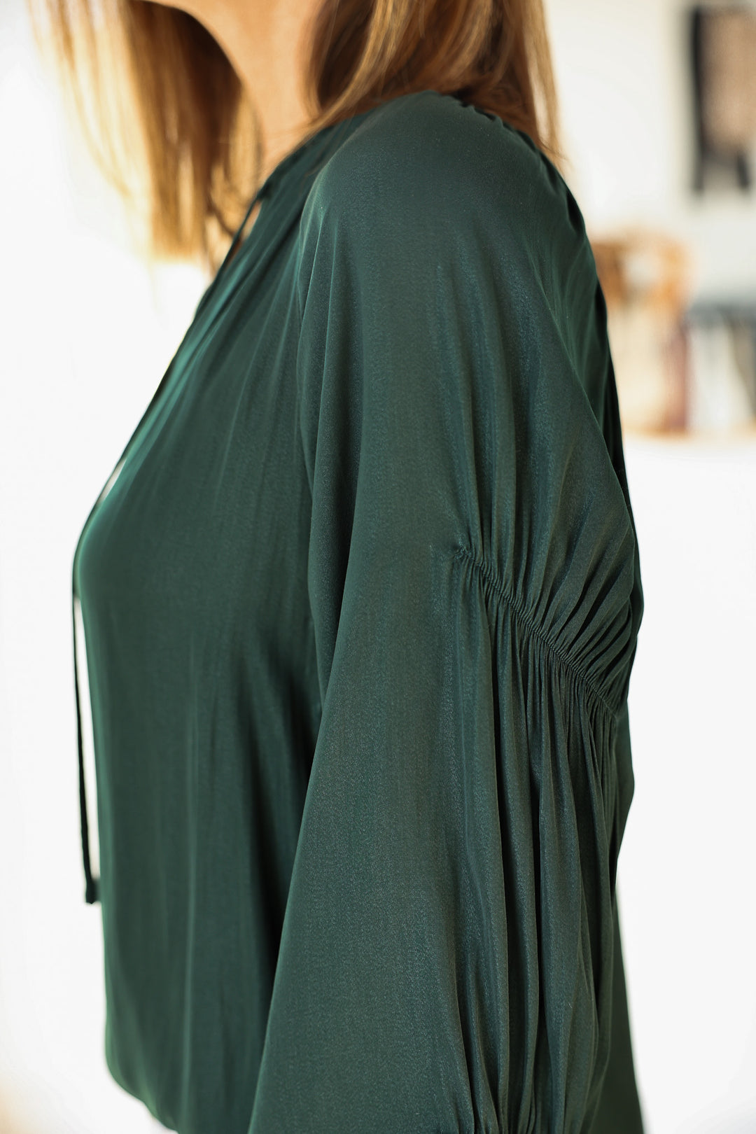 Long Sleeve Satin Blouse - Deep Emerald Ivy House Boutique Long Sleeve Satin Blouse - Deep Emerald Ivy House Boutique