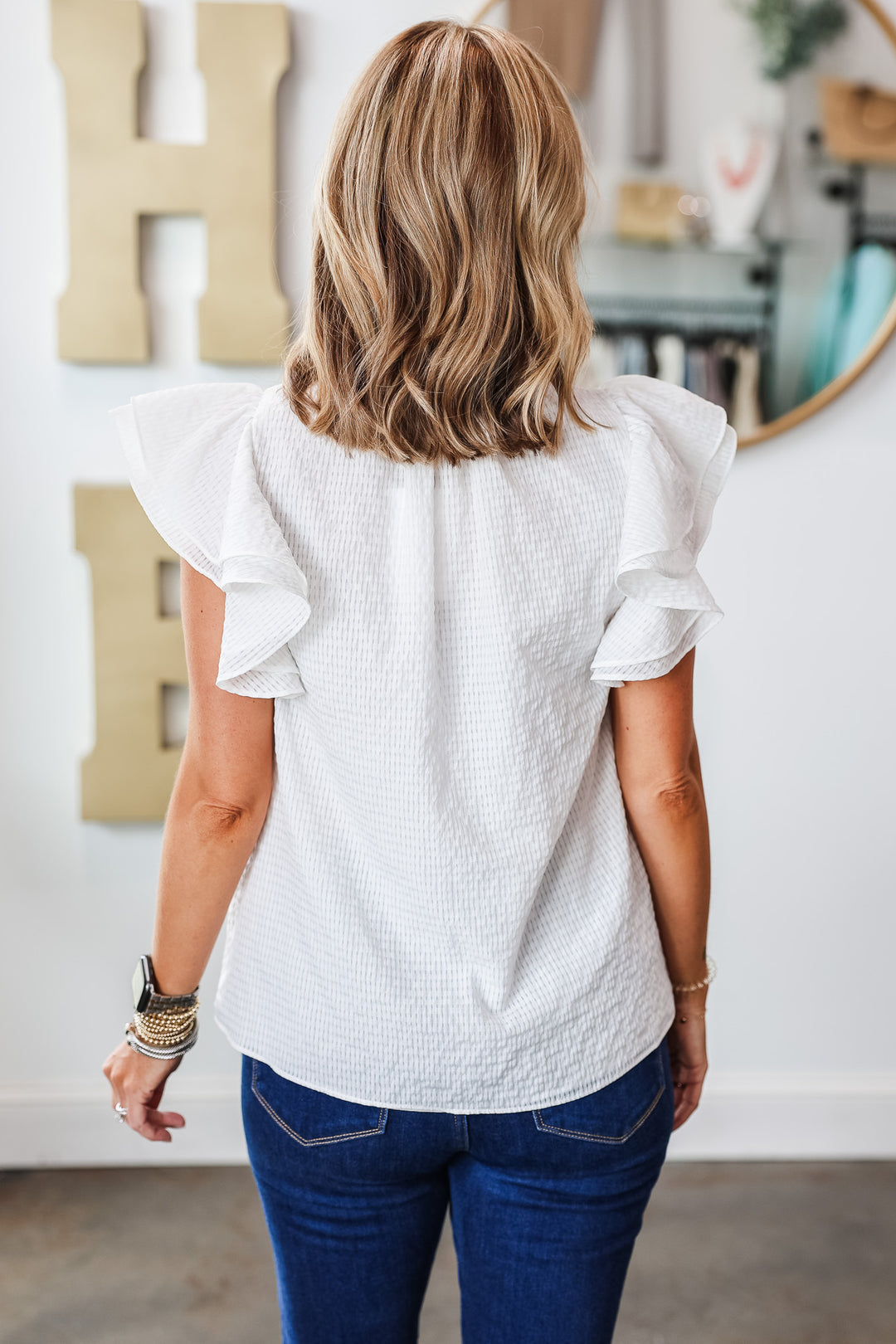 Flutter Sleeve Top - White