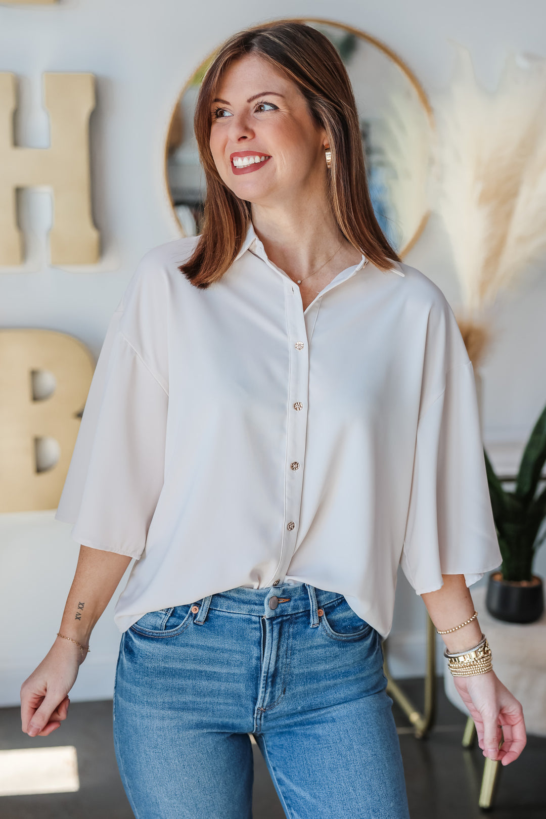 Button Up Blouse - Oyster