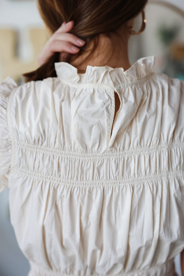 Smocked Poplin Top - Off White