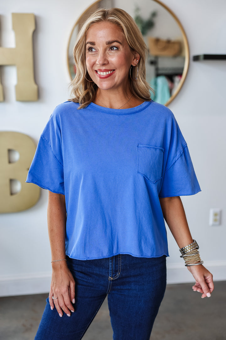 Washed Raw Edge Tee - Blue