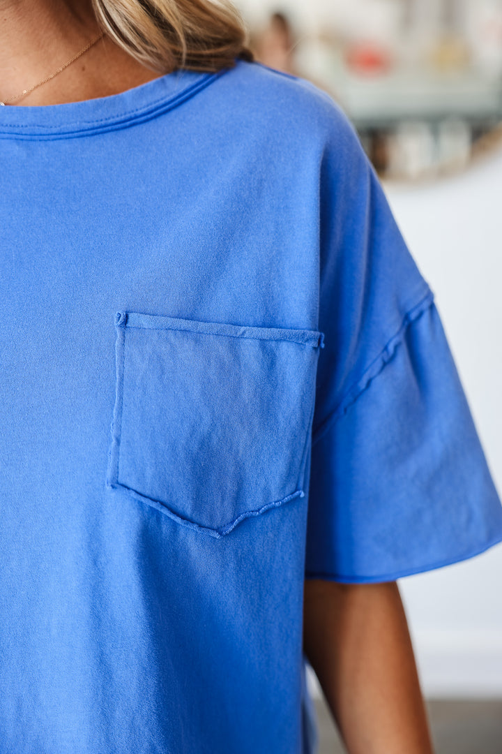 Washed Raw Edge Tee - Blue