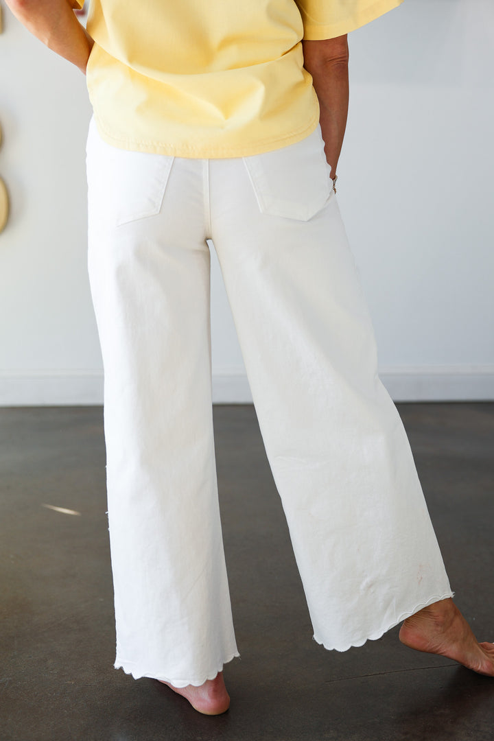 Eyelet Hem Jeans - White