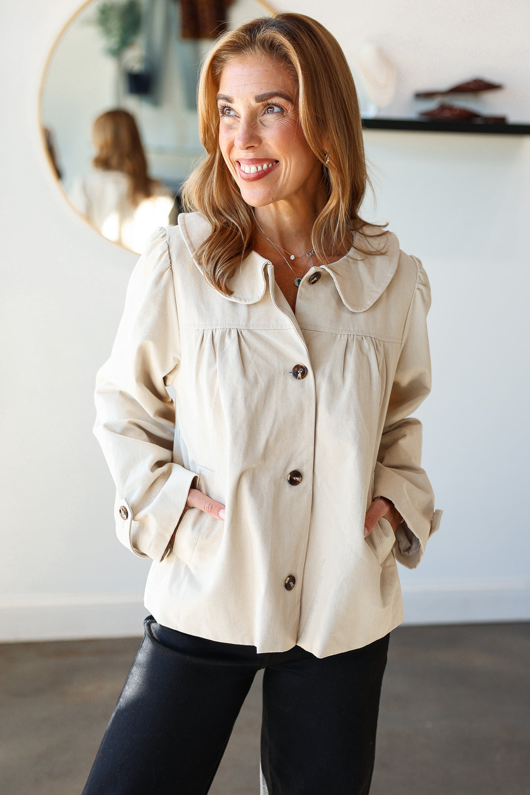 Ruched Front Jacket - Cream
