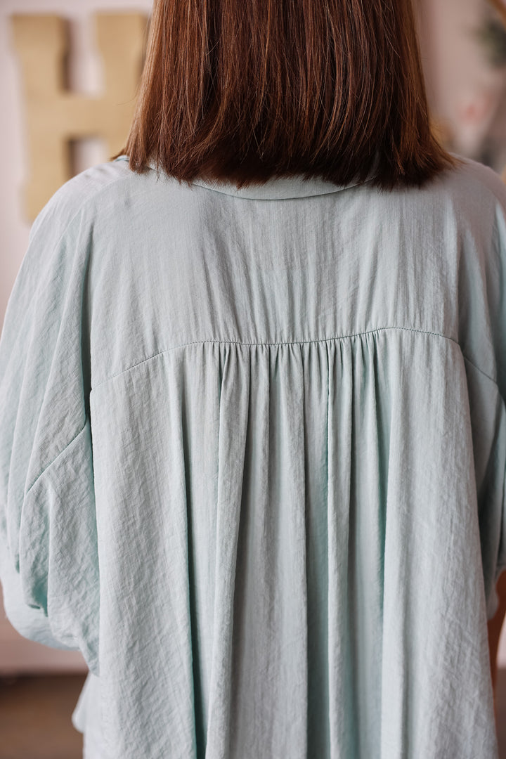 Oversized Button Up Blouse - Cloud Blue