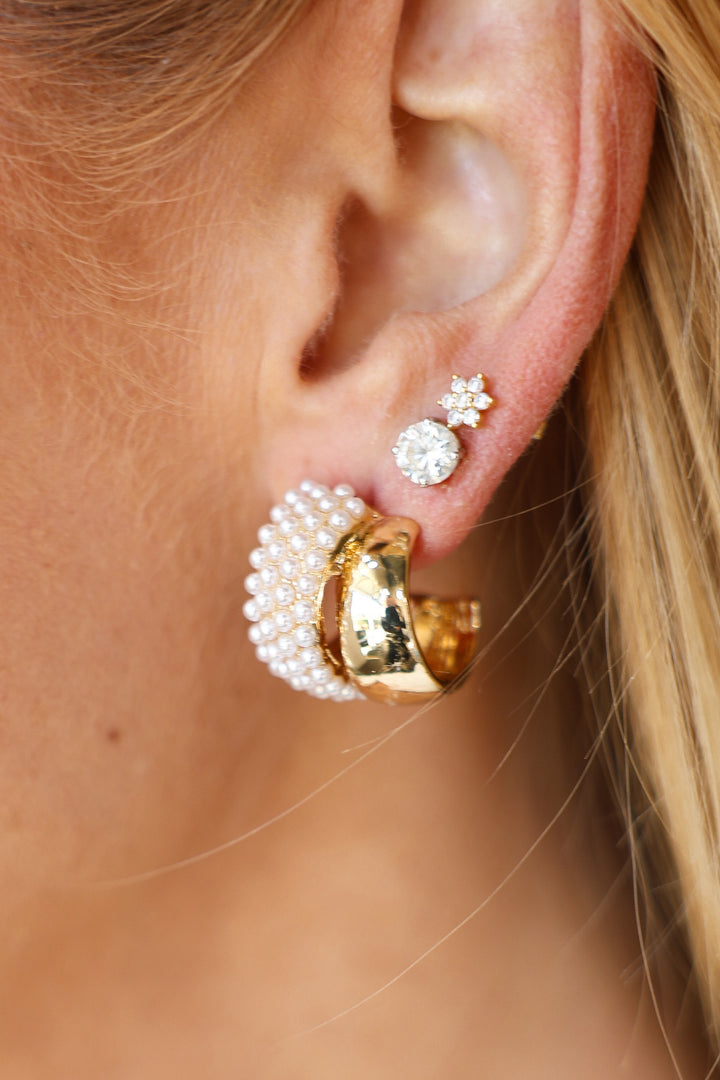 Pearl Pave + Gold Double Hoops