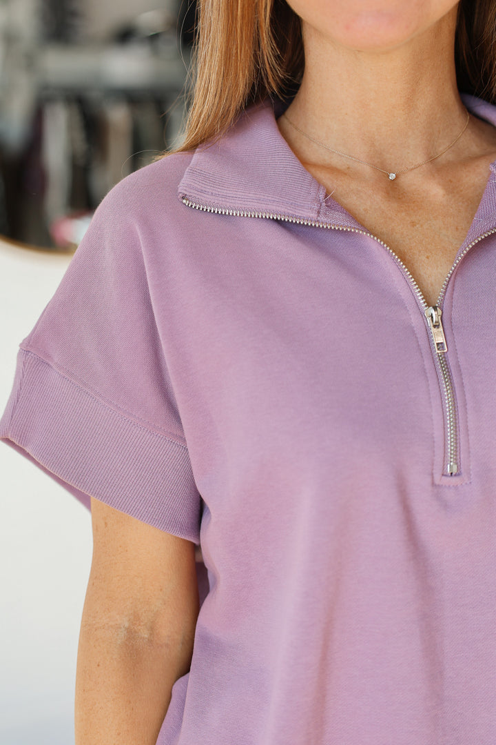 Quarter Zip Short Sleeve Sweatshirt - Violet