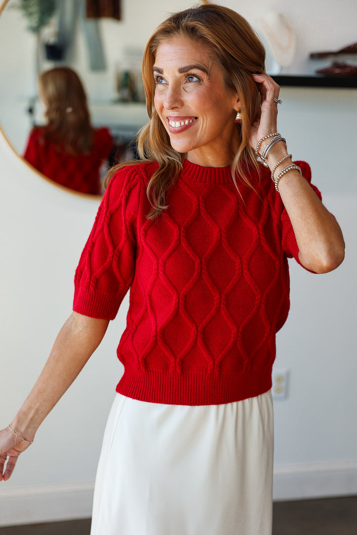 Short Sleeve Sweater - Red