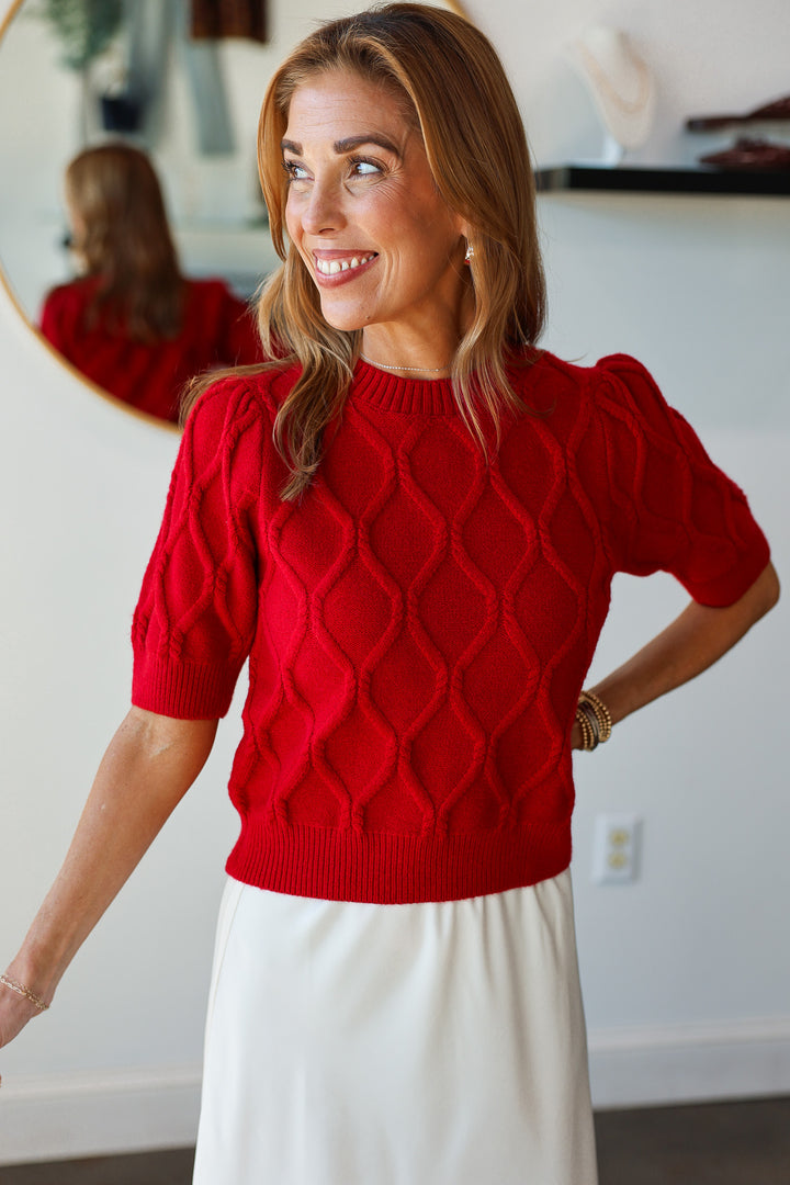 Short Sleeve Sweater - Red