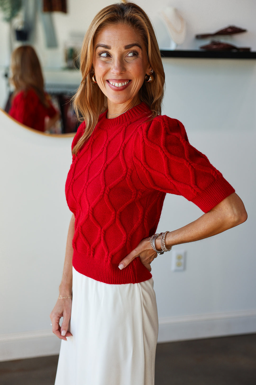 Short Sleeve Sweater - Red
