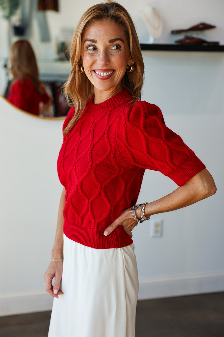 Short Sleeve Sweater - Red