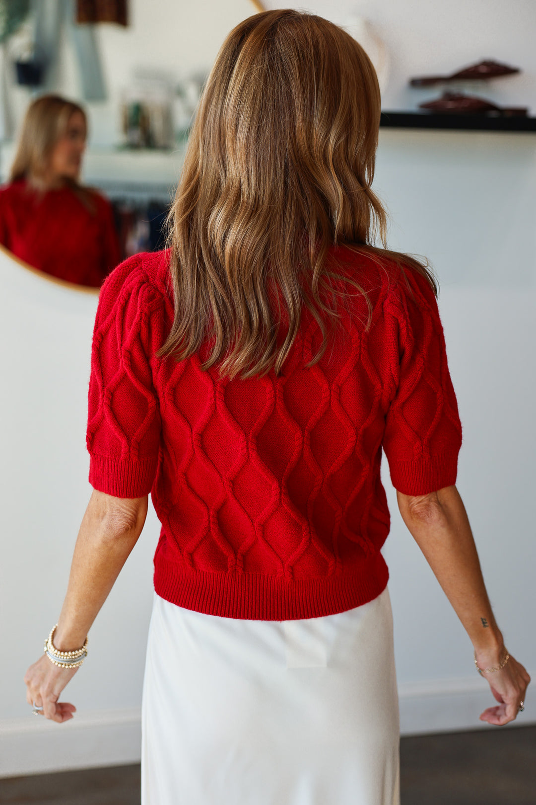 Short Sleeve Sweater - Red