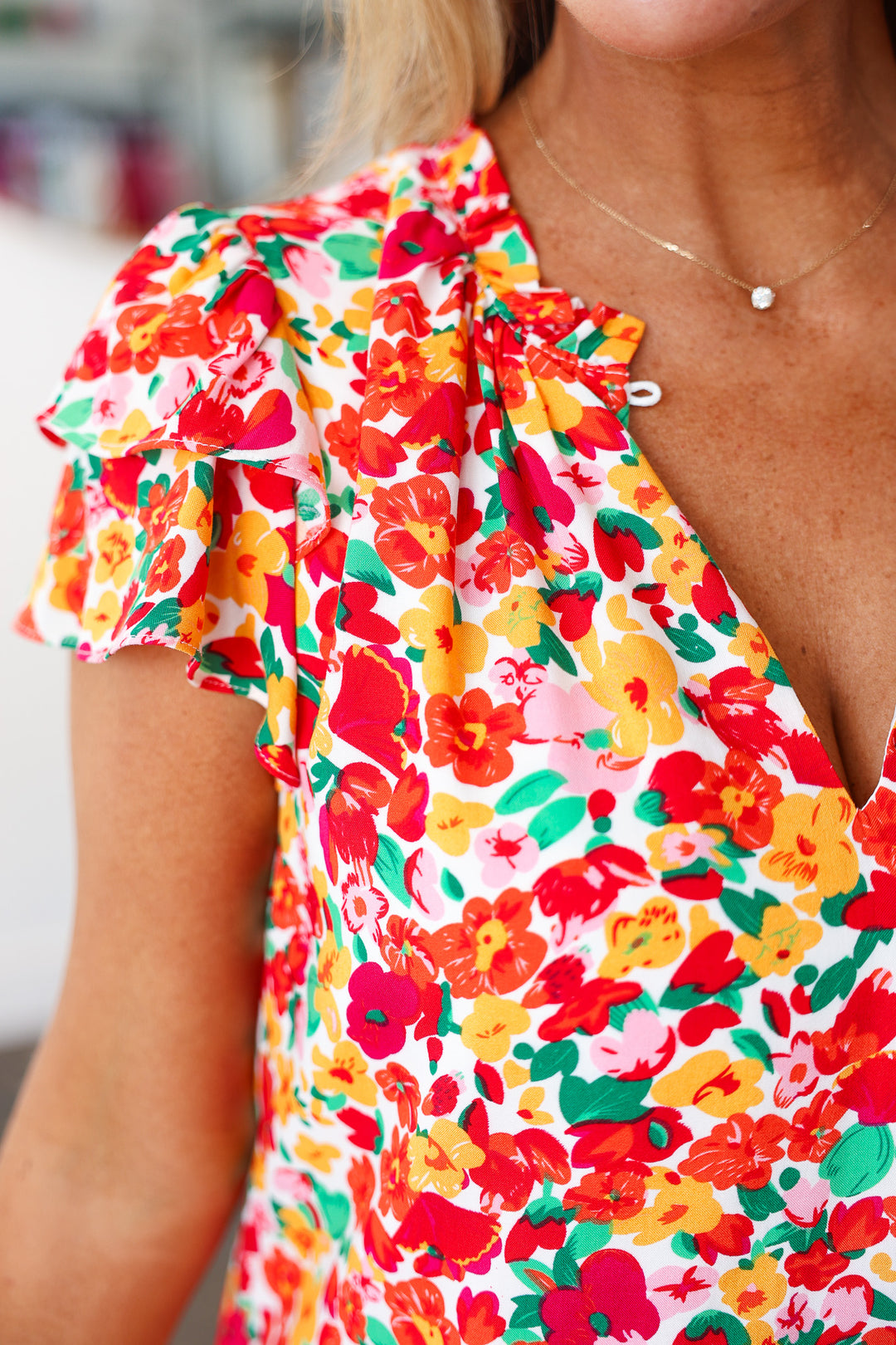 Floral Ruffle Sleeve Blouse