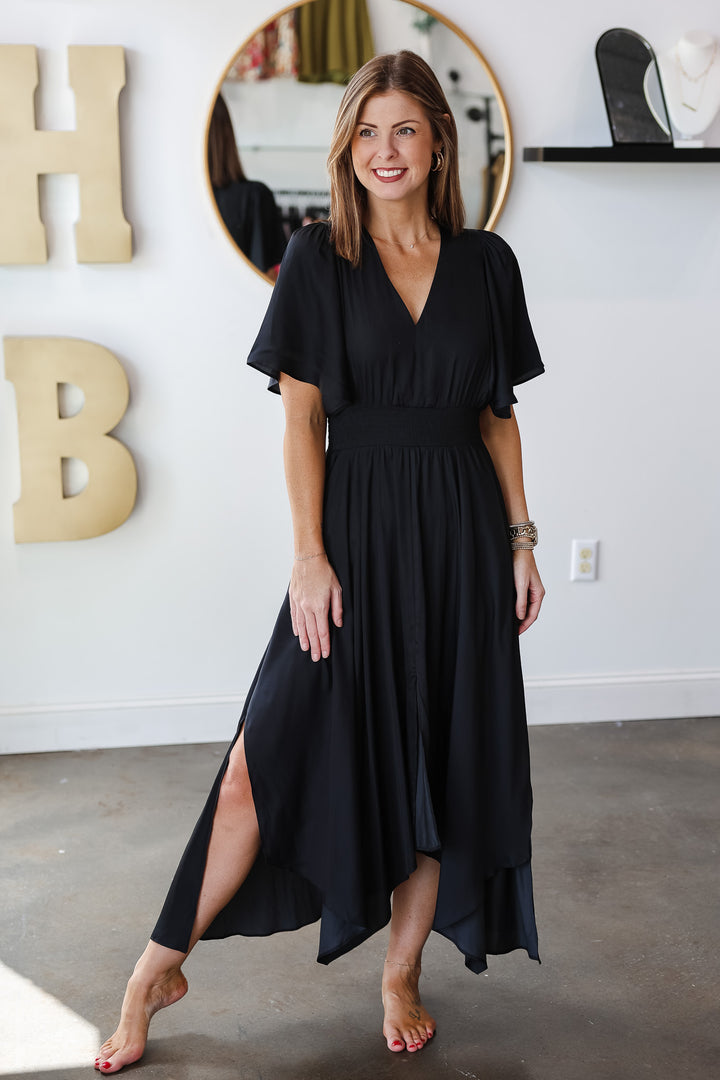 Asymmetrical Hem Dress - Black