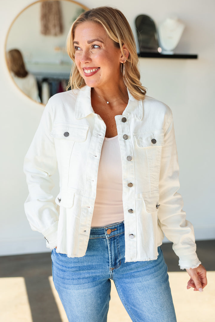 Peplum Denim Jacket - Ivory