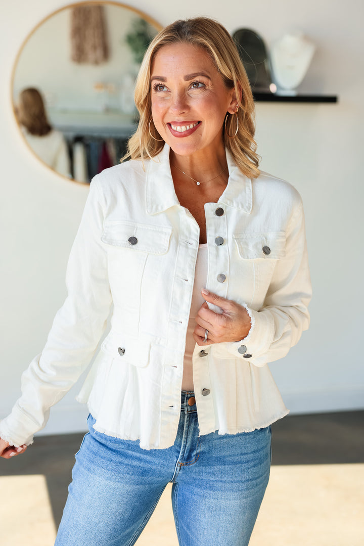 Peplum Denim Jacket - Ivory