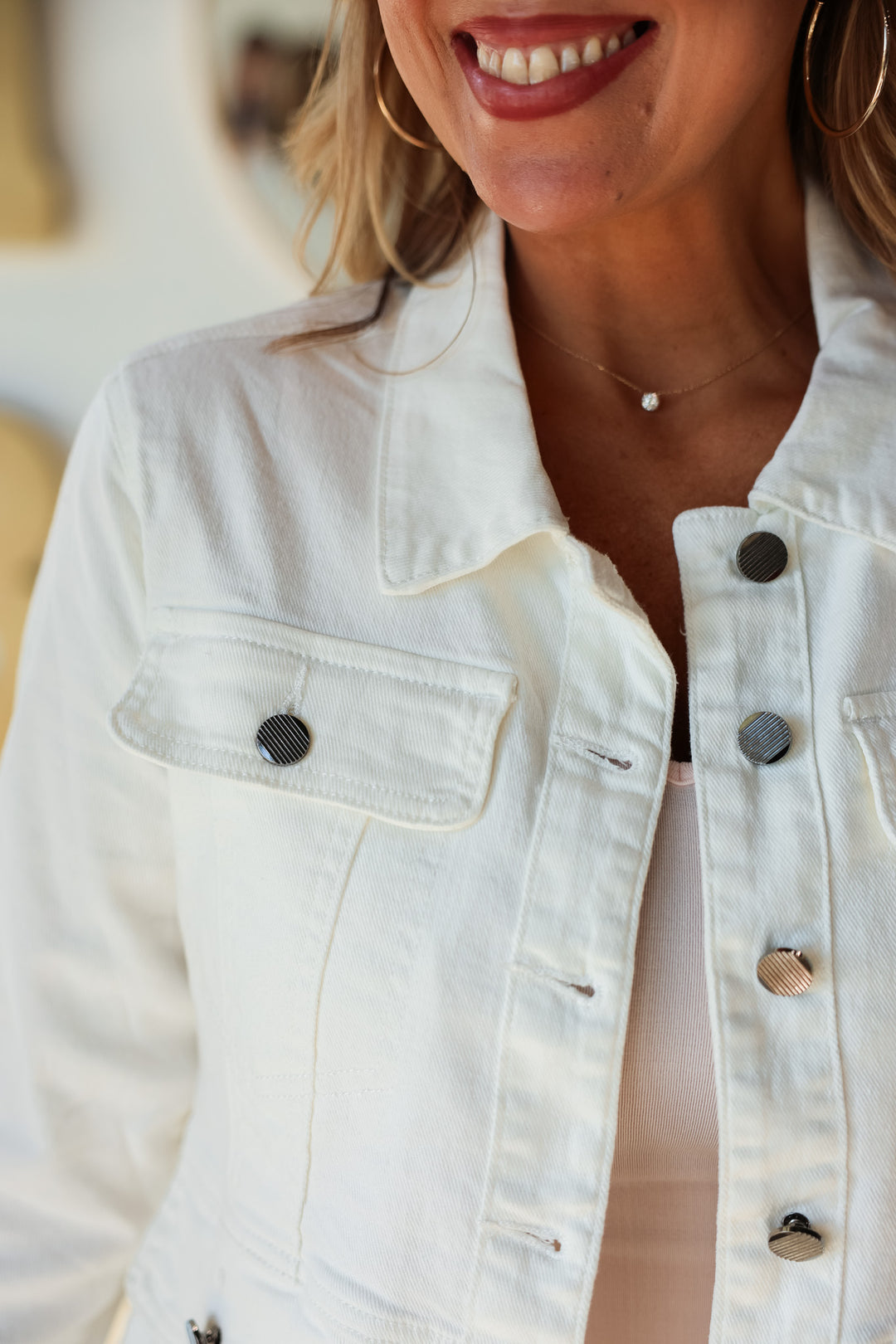 Peplum Denim Jacket - Ivory