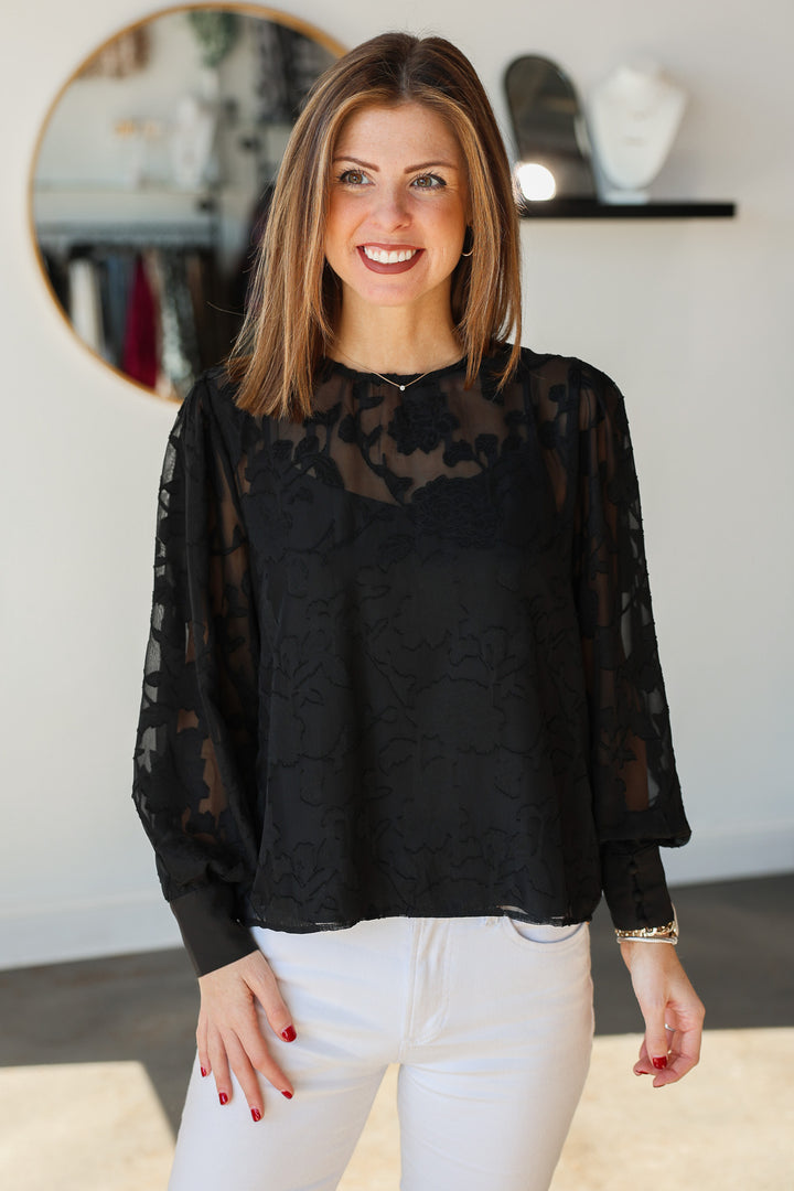 Button Back Lace Blouse - Black