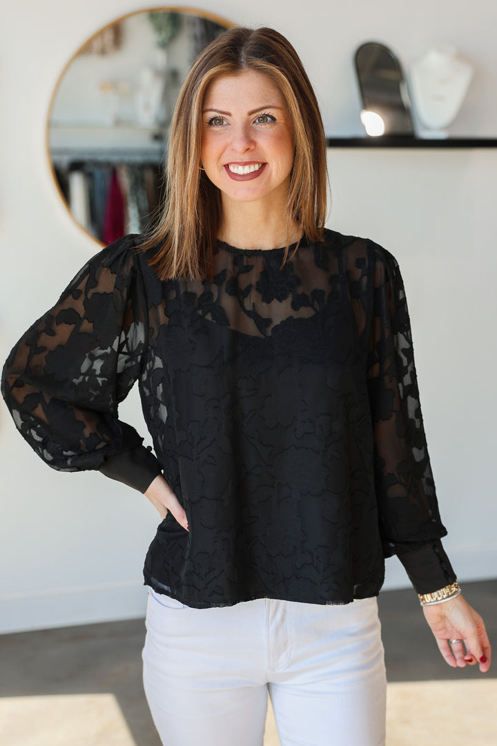 Button Back Lace Blouse - Black