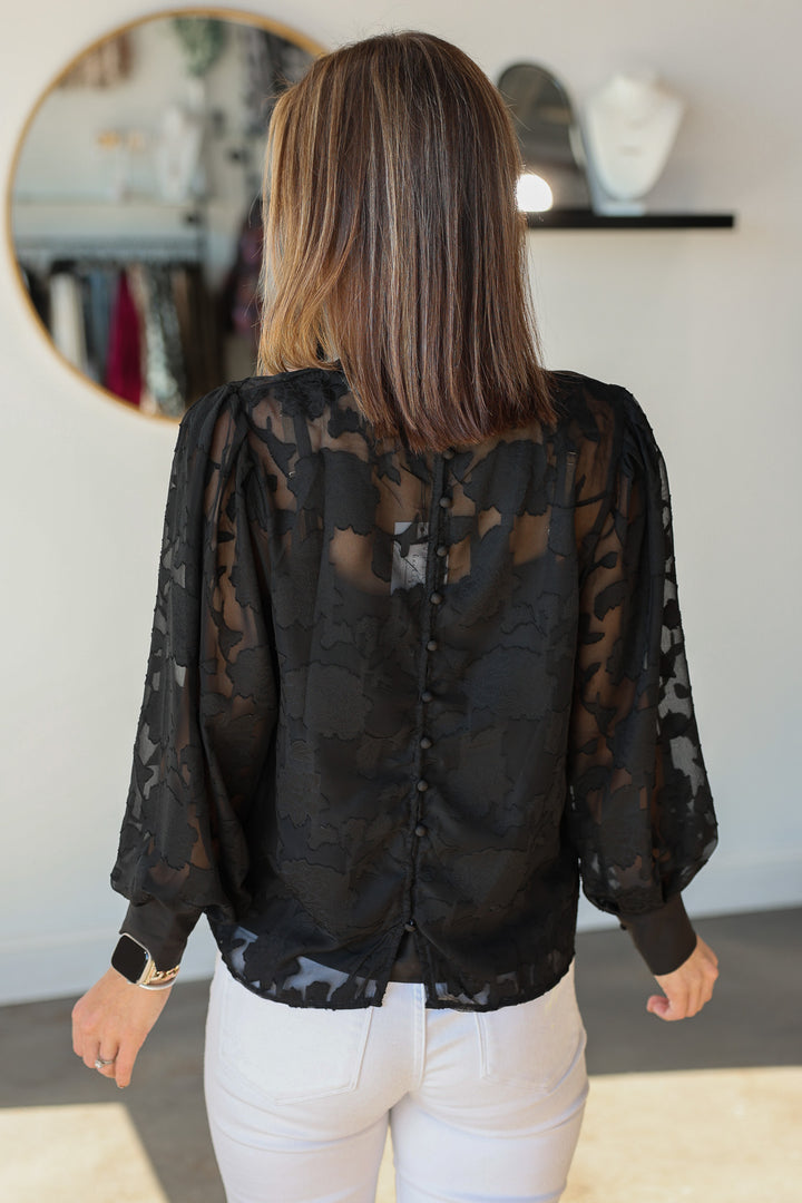 Button Back Lace Blouse - Black