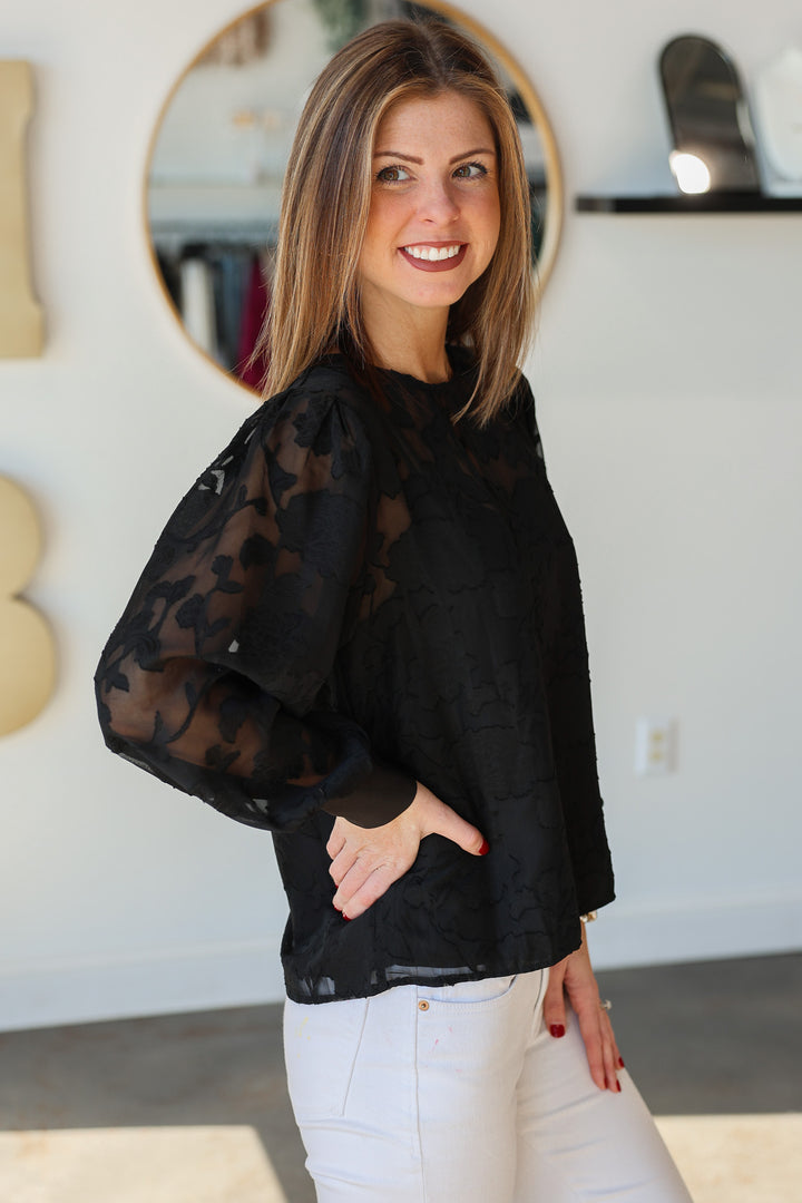 Button Back Lace Blouse - Black